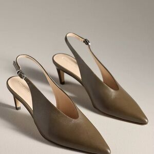 By Anthropologie Pointed-Toe Slingback – Green Leather | Size 7.5